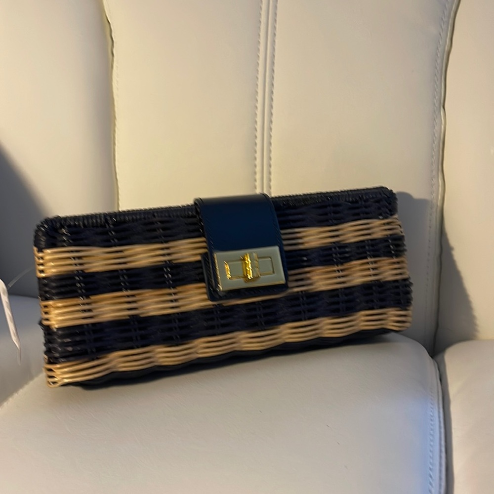 SOLD J. CREW Clutch Straw Wicker Gold Hardware Twist Closure Lined BRAND NEW